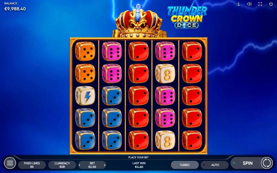 Thunder Crown Dice board of red and pink dice with no win