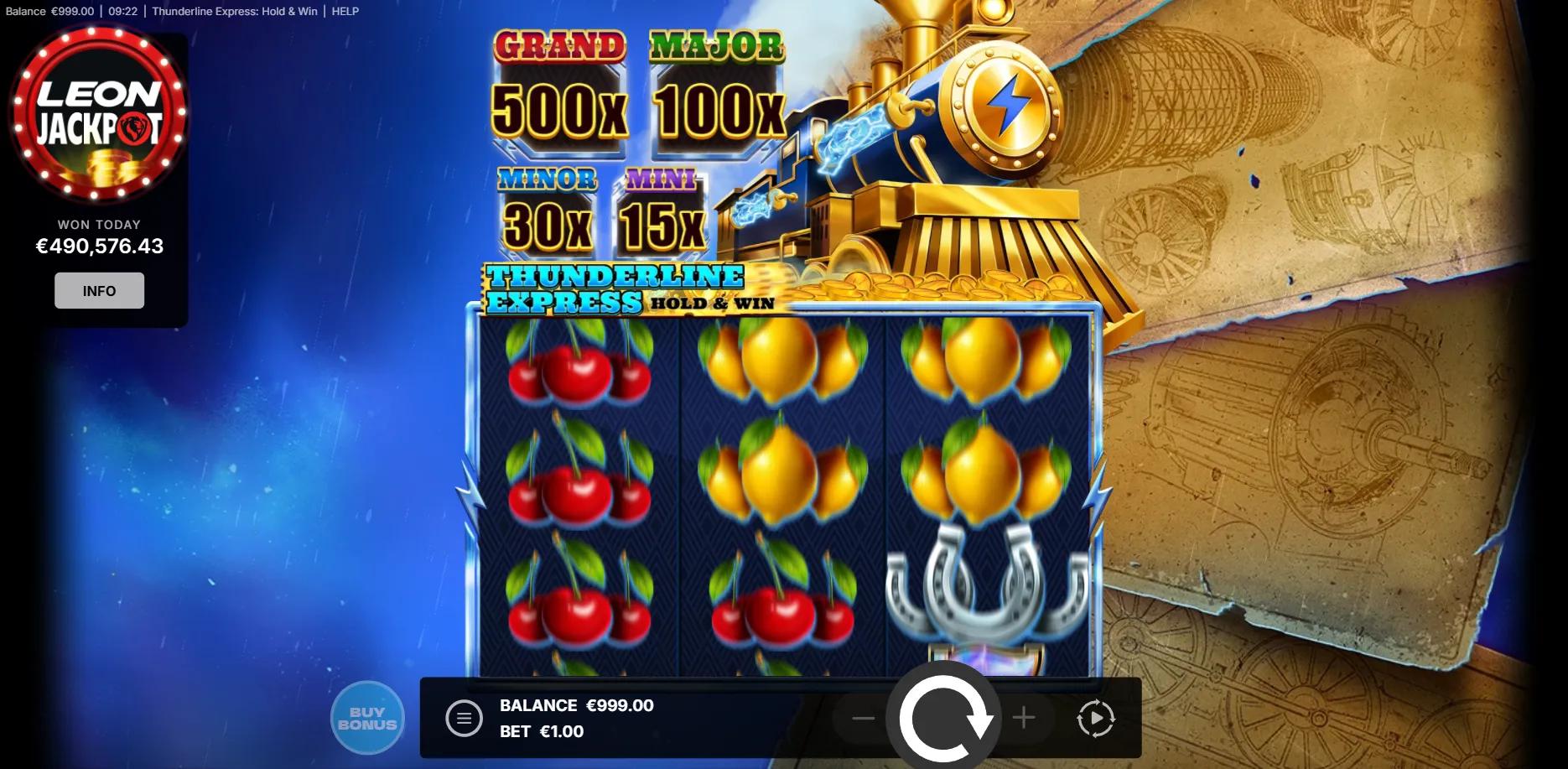 Thunderline Express: Hold & Win slot gameplay screenshot