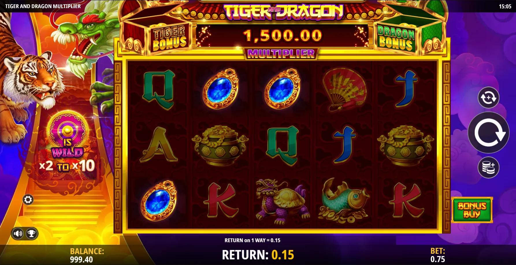 Tiger and Dragon Multiplier slot gameplay screenshot