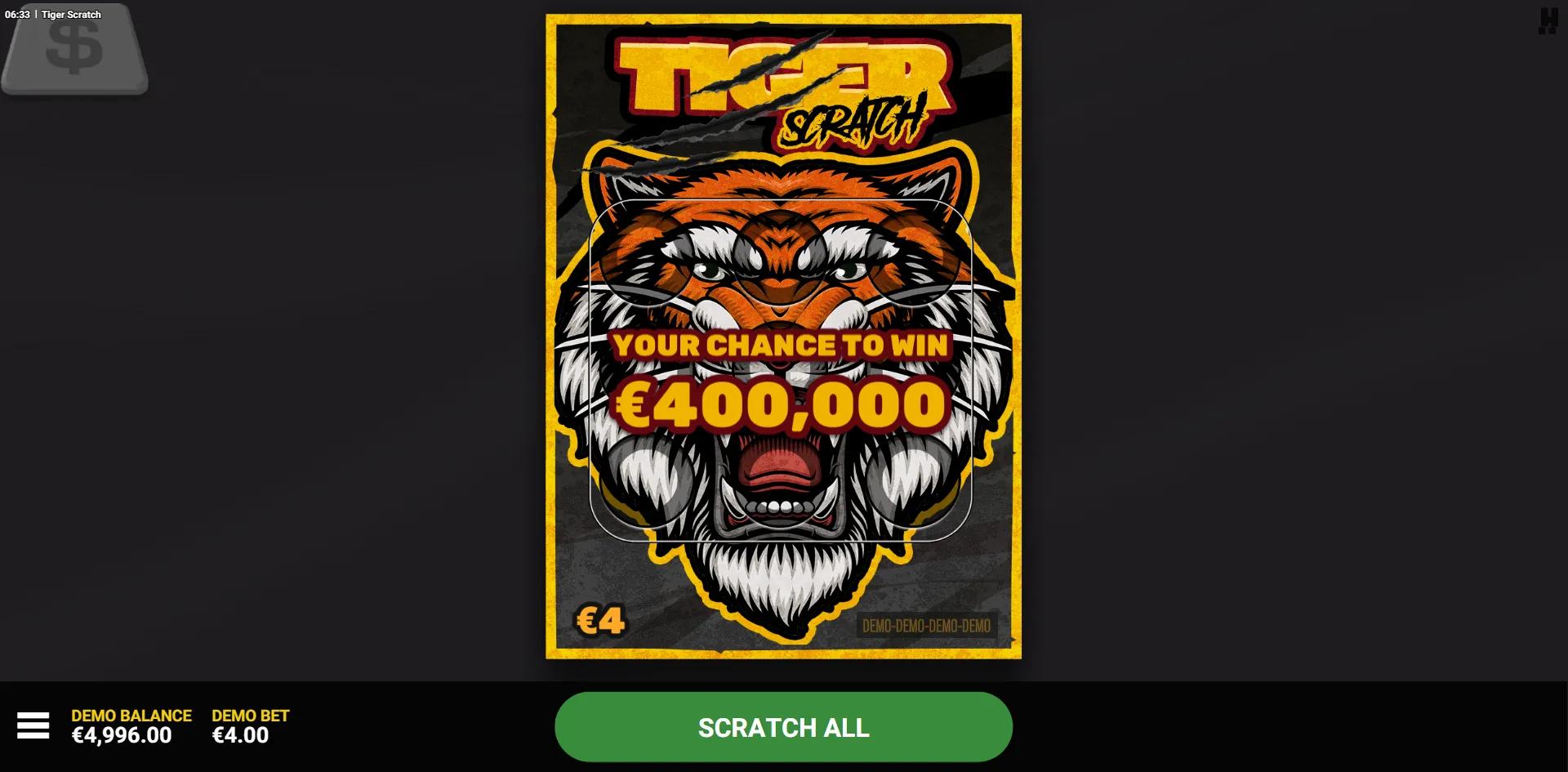 Tiger Scratch slot gameplay screenshot