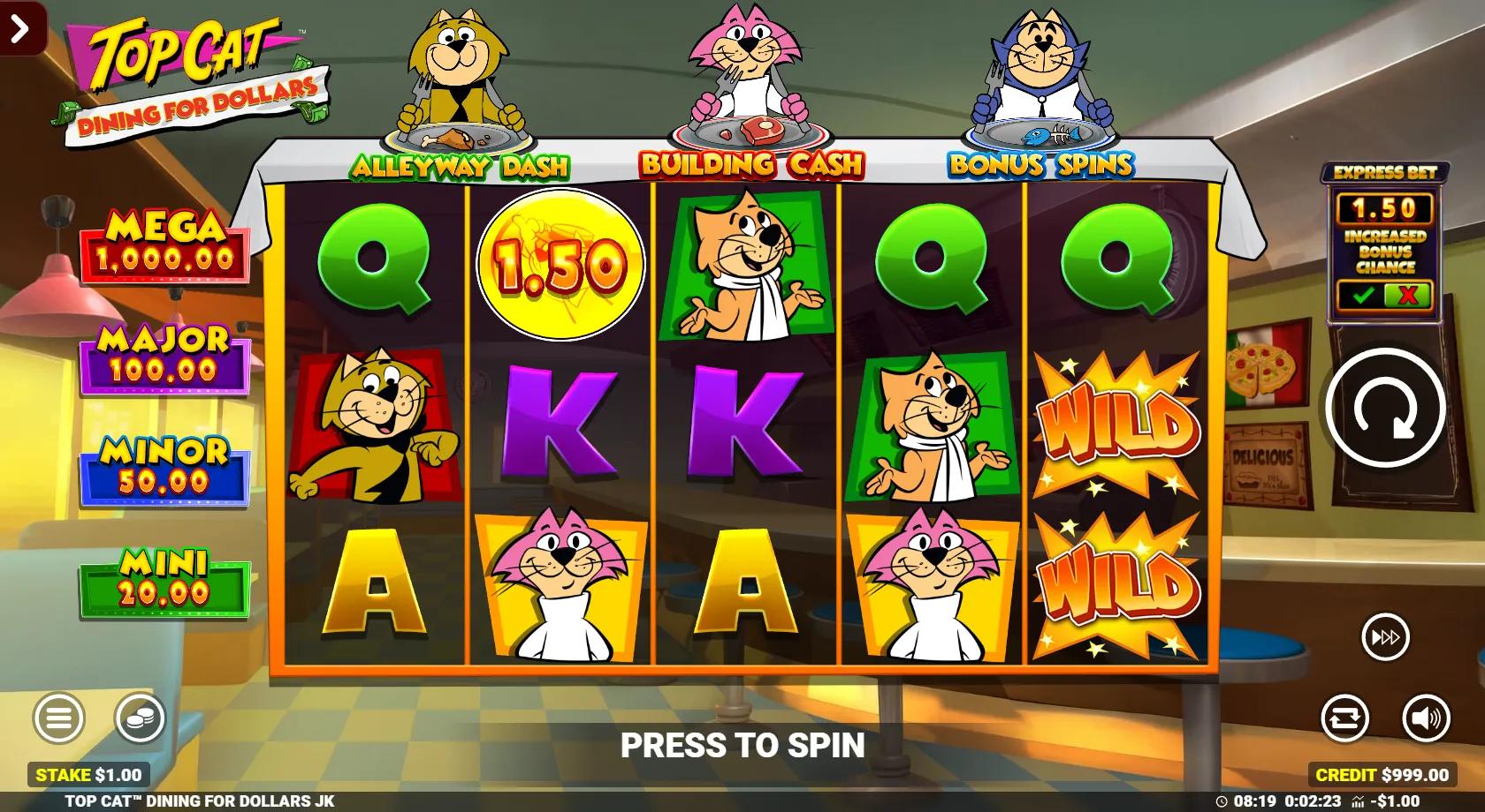 Top Cat Dining for Dollars slot gameplay screenshot