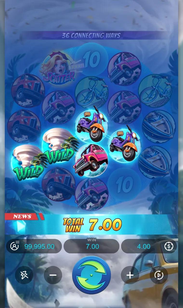 Tornado Rampage 3-4-5-4-3 ring grid paying scooters and a pink van through two wilds