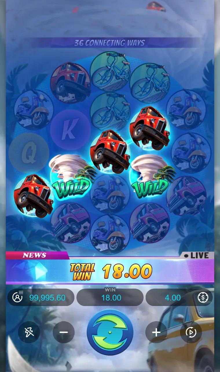 Tornado Rampage ring grid paying red trucks on two ways through two wilds