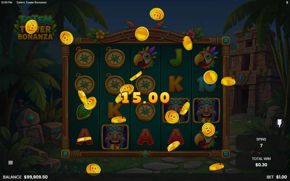 Jungle Ritual free spin with three sticky Wild Totems carrying 4x, 2x and 4x multipliers paying a line