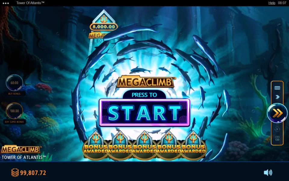 MEGACLIMB press to start card with five bonus pods awarded after the Super Bonus purchase