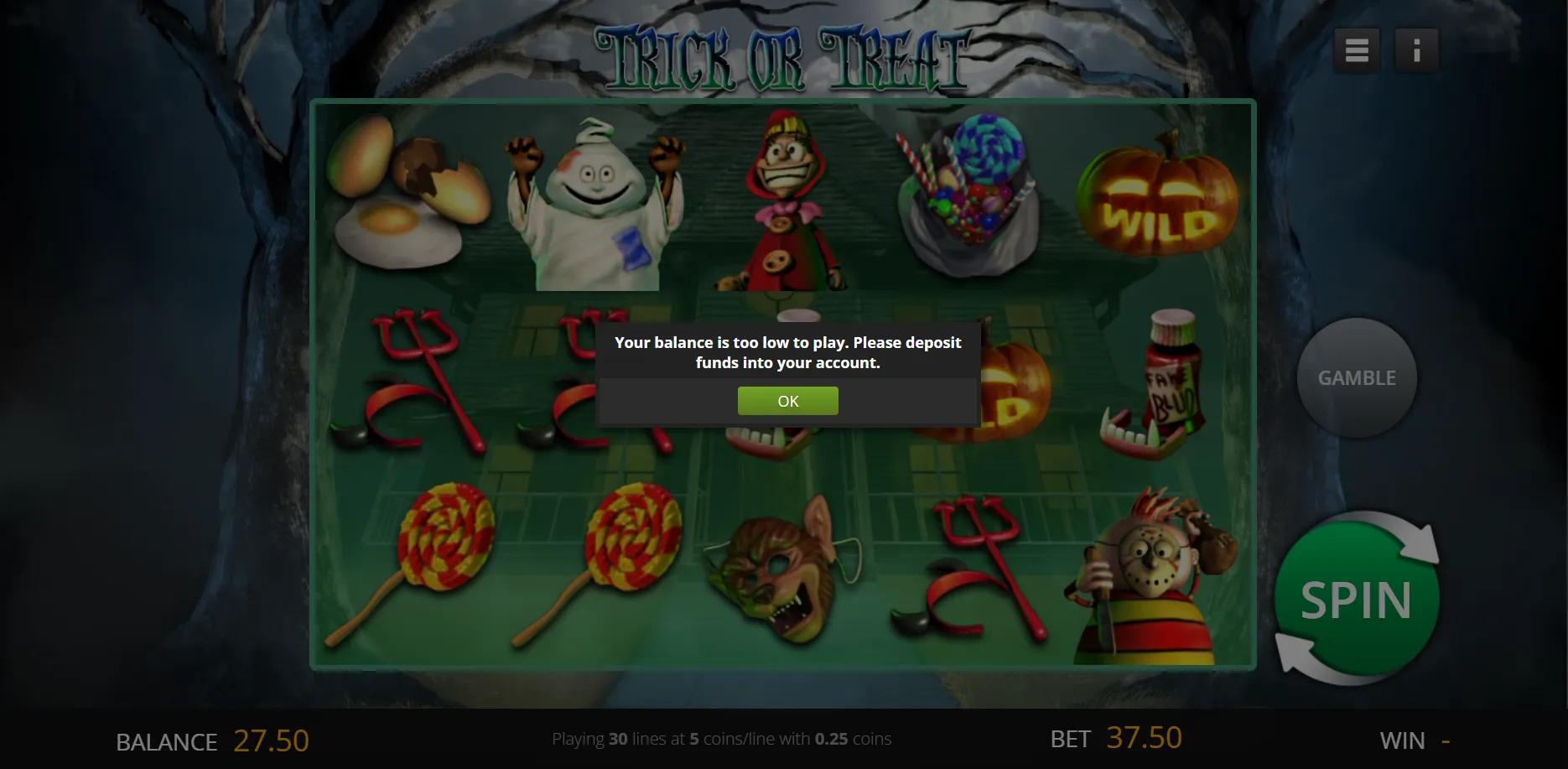 Trick Or Treat slot gameplay screenshot