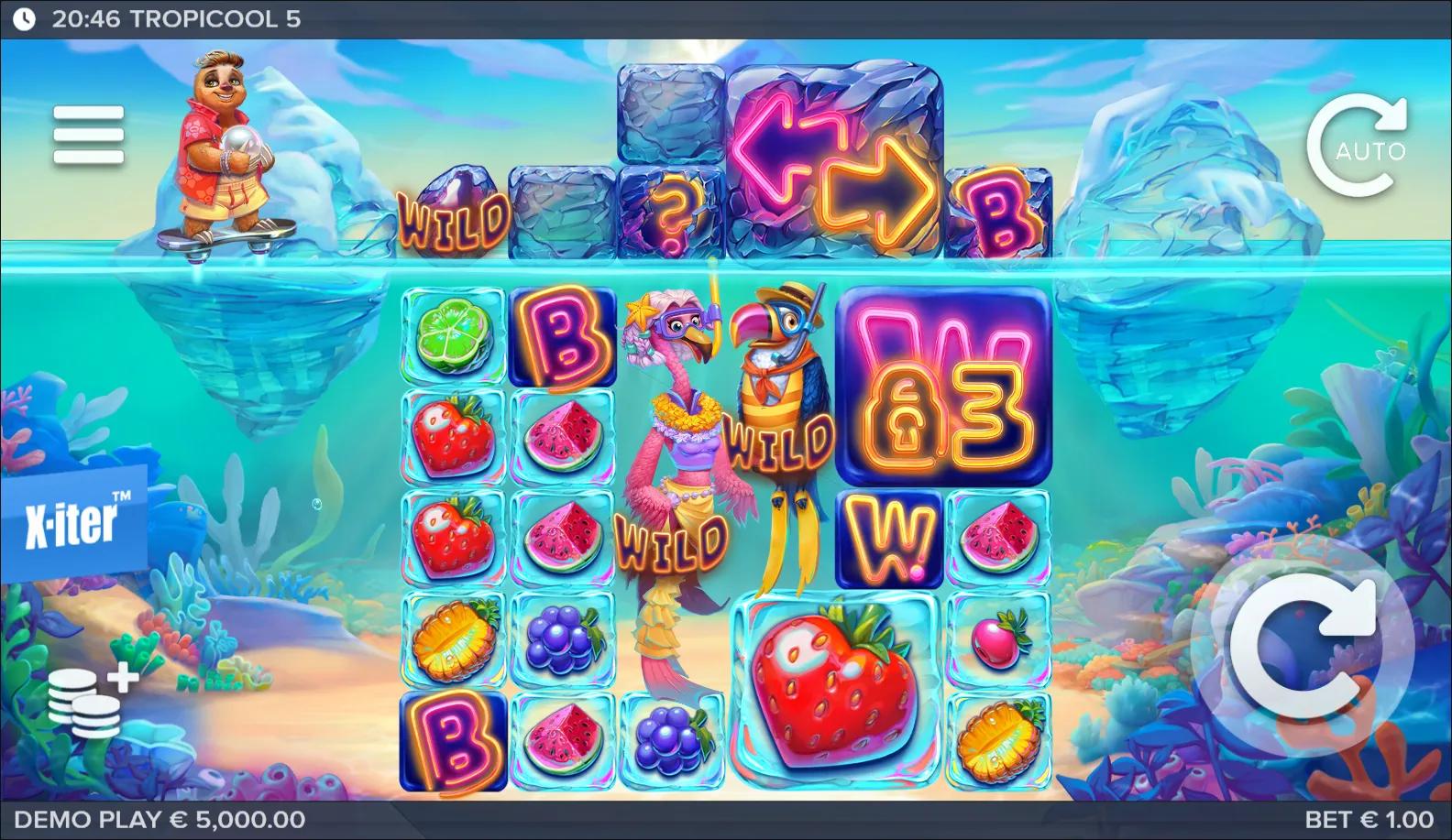 Tropicool 5 reels showing Animals symbols and Buy Bonus