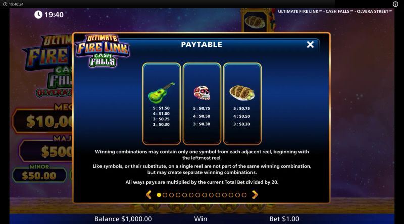 Ultimate Fire Link Cash Falls Olvera Street gameplay screenshot