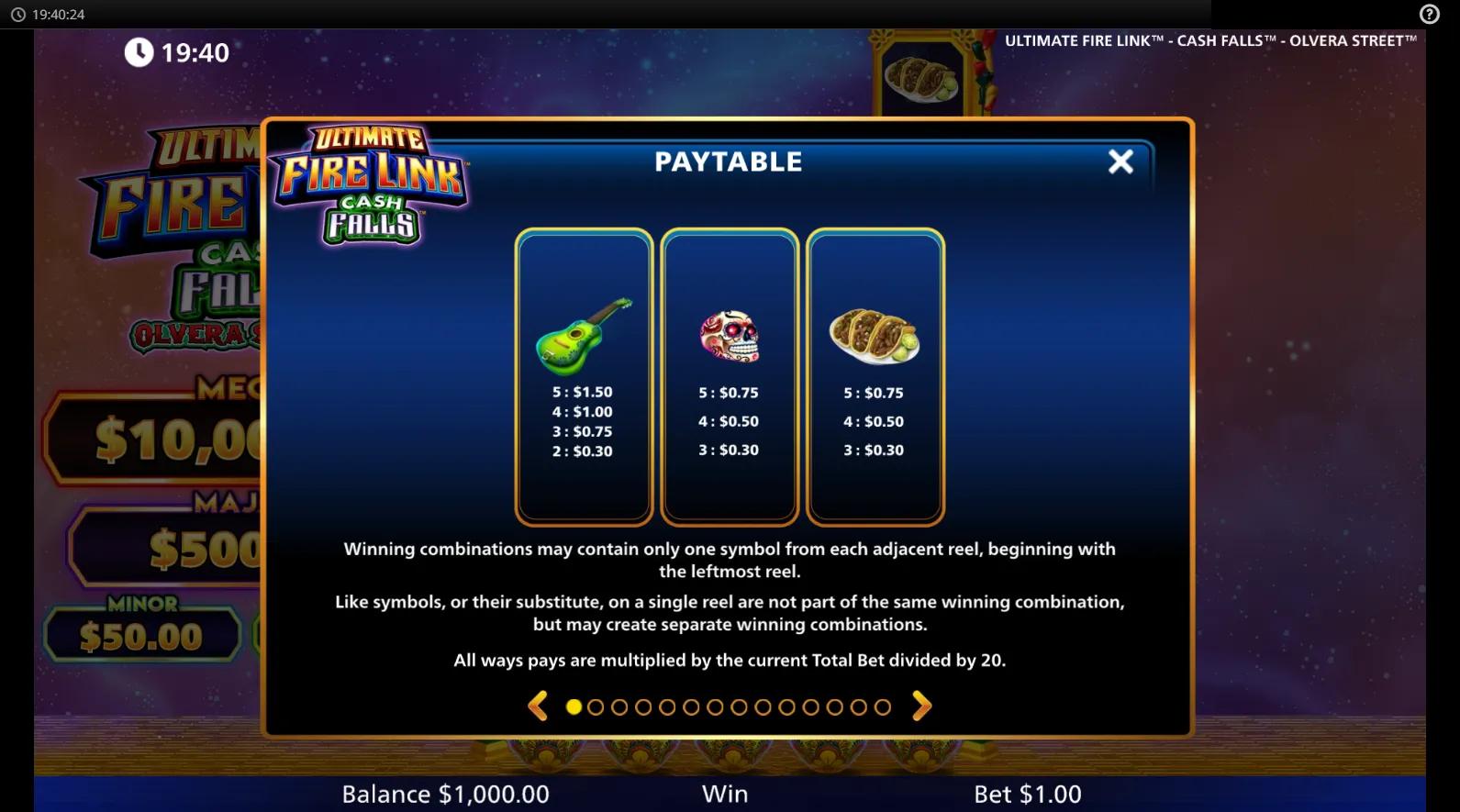 Ultimate Fire Link Cash Falls Olvera Street gameplay screenshot