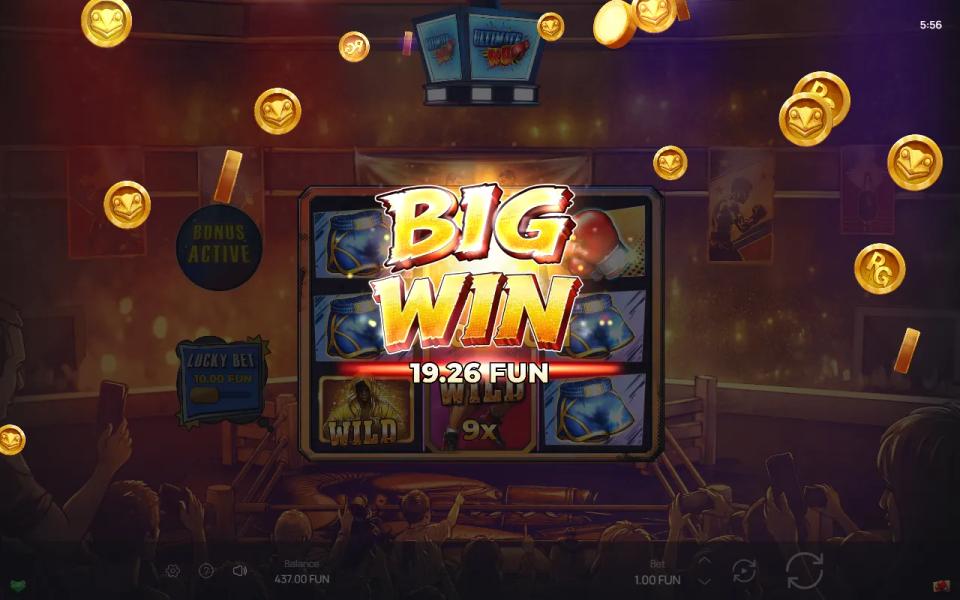 Mid-bonus big win in Ultimate KO with a 9x expanding wild covering the middle reel and the BONUS ACTIVE badge showing