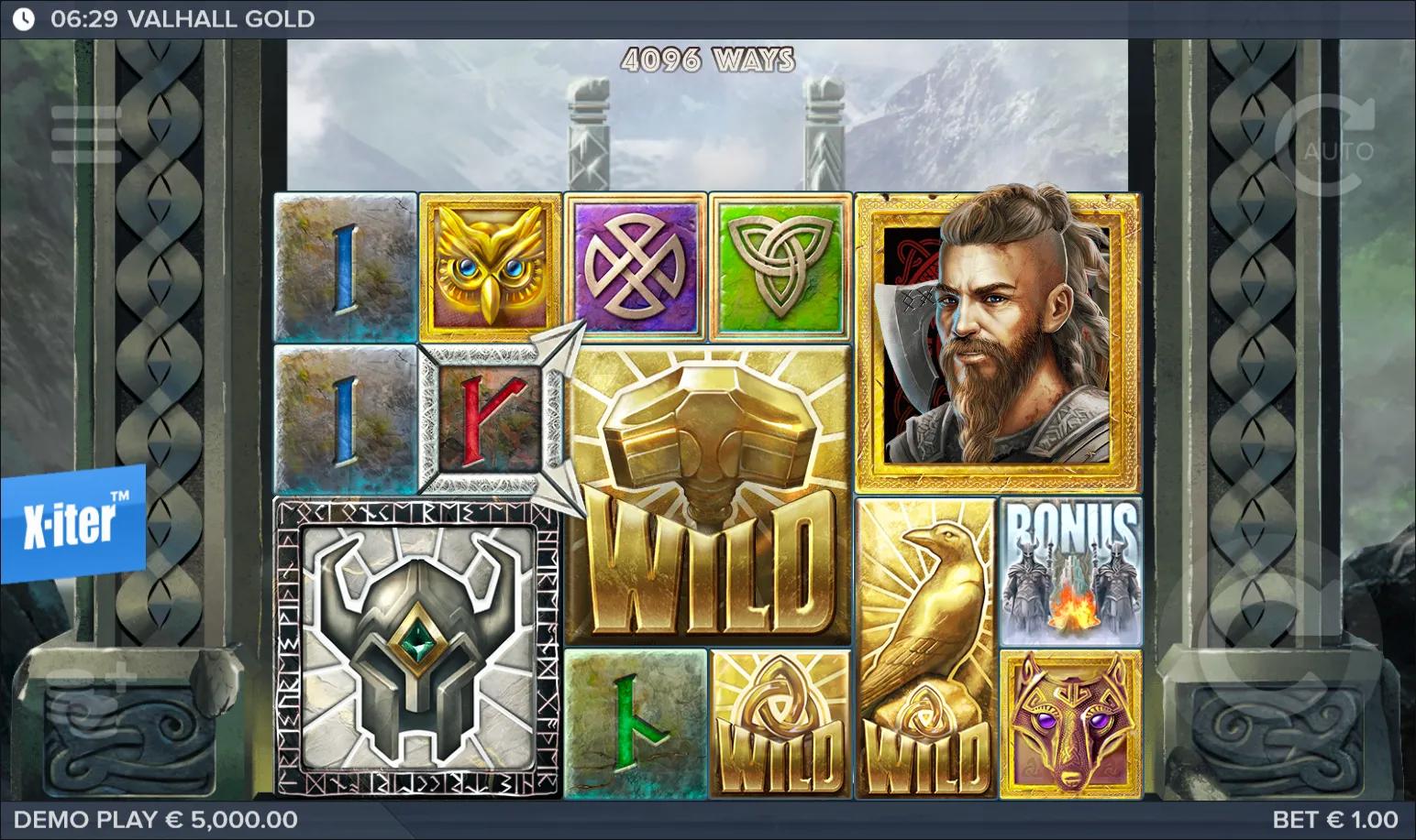 Valhall Gold reels showing Adventure symbols and Big Symbols