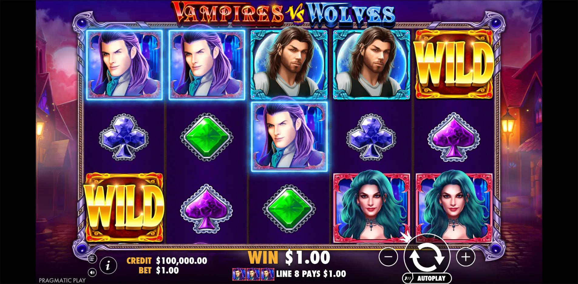 Vampires vs Wolves slot gameplay screenshot