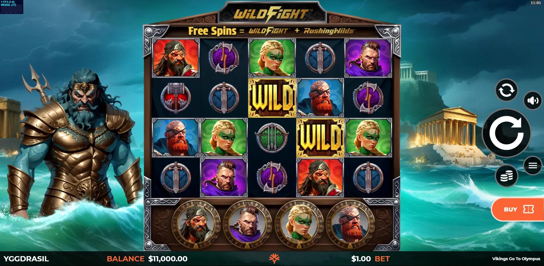 Vikings Go To Olympus WildFight RushingWilds slot gameplay screenshot