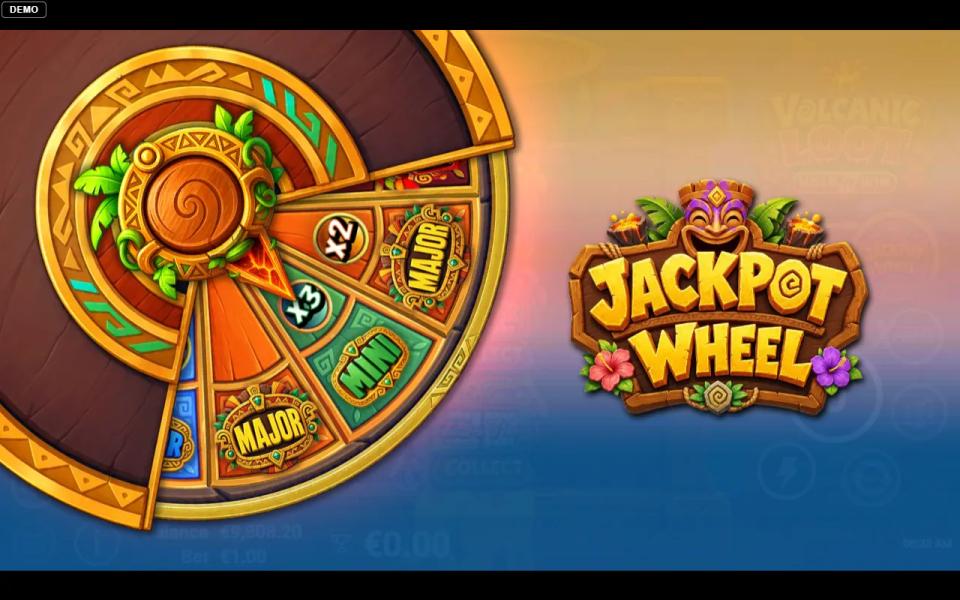 The Volcanic Loot Jackpot Wheel spinning with Mini and Major segments and x2 and x3 boost marks
