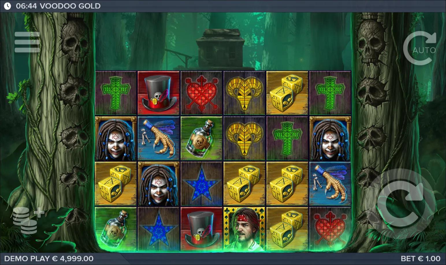 Voodoo Gold by ELK Studios with Big Symbols on Dark-themed reels