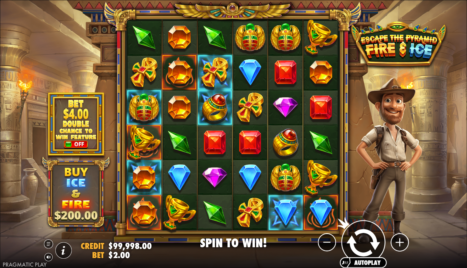 Escape the Pyramid - Fire & Ice slot gameplay screenshot