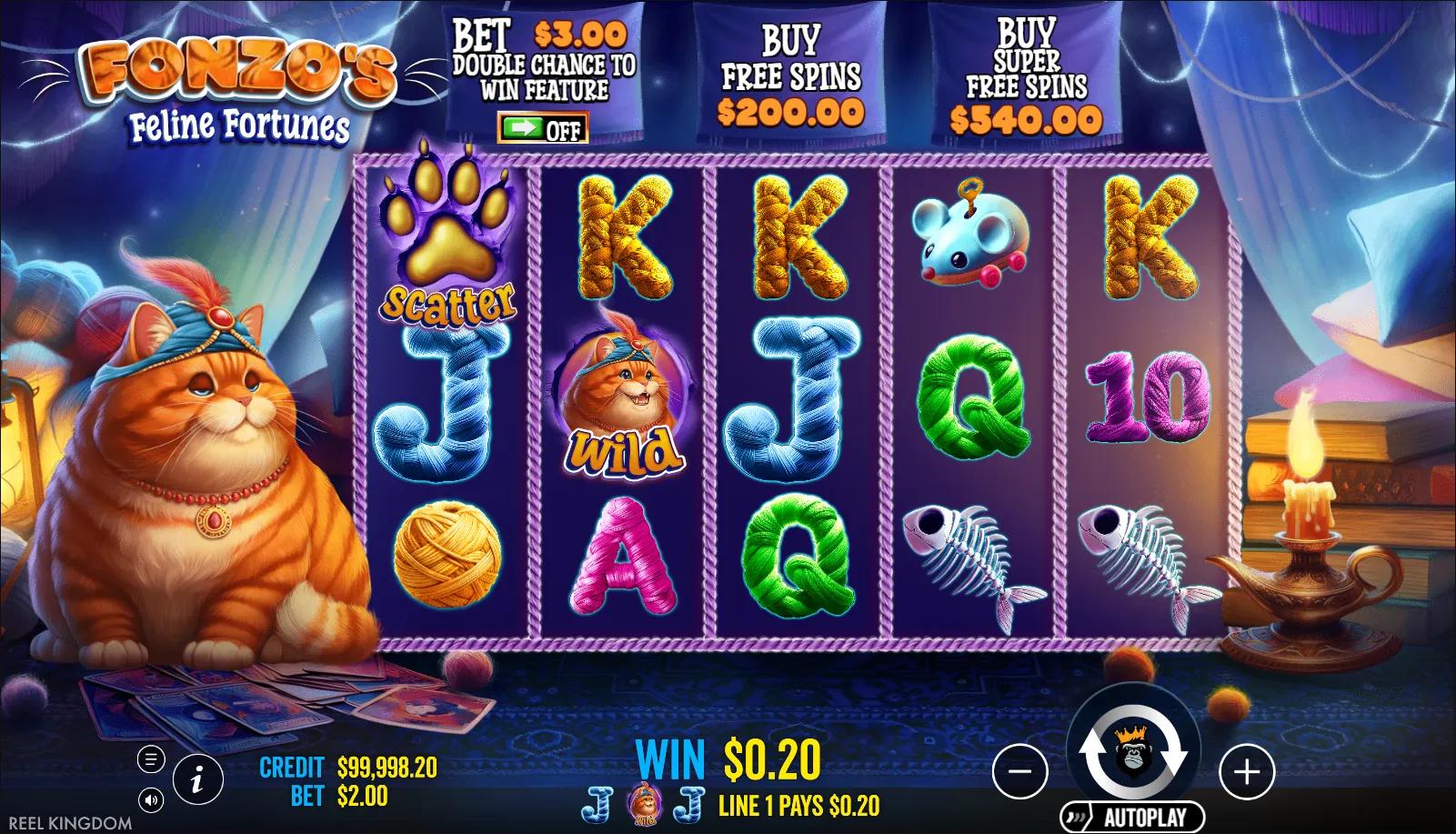 Fonzo's Feline Fortunes slot gameplay screenshot