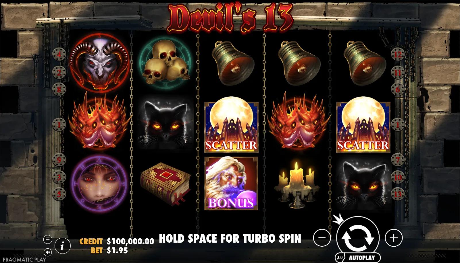 Pragmatic Play's Devil's 13 slot - Dark theme, medium volatility action