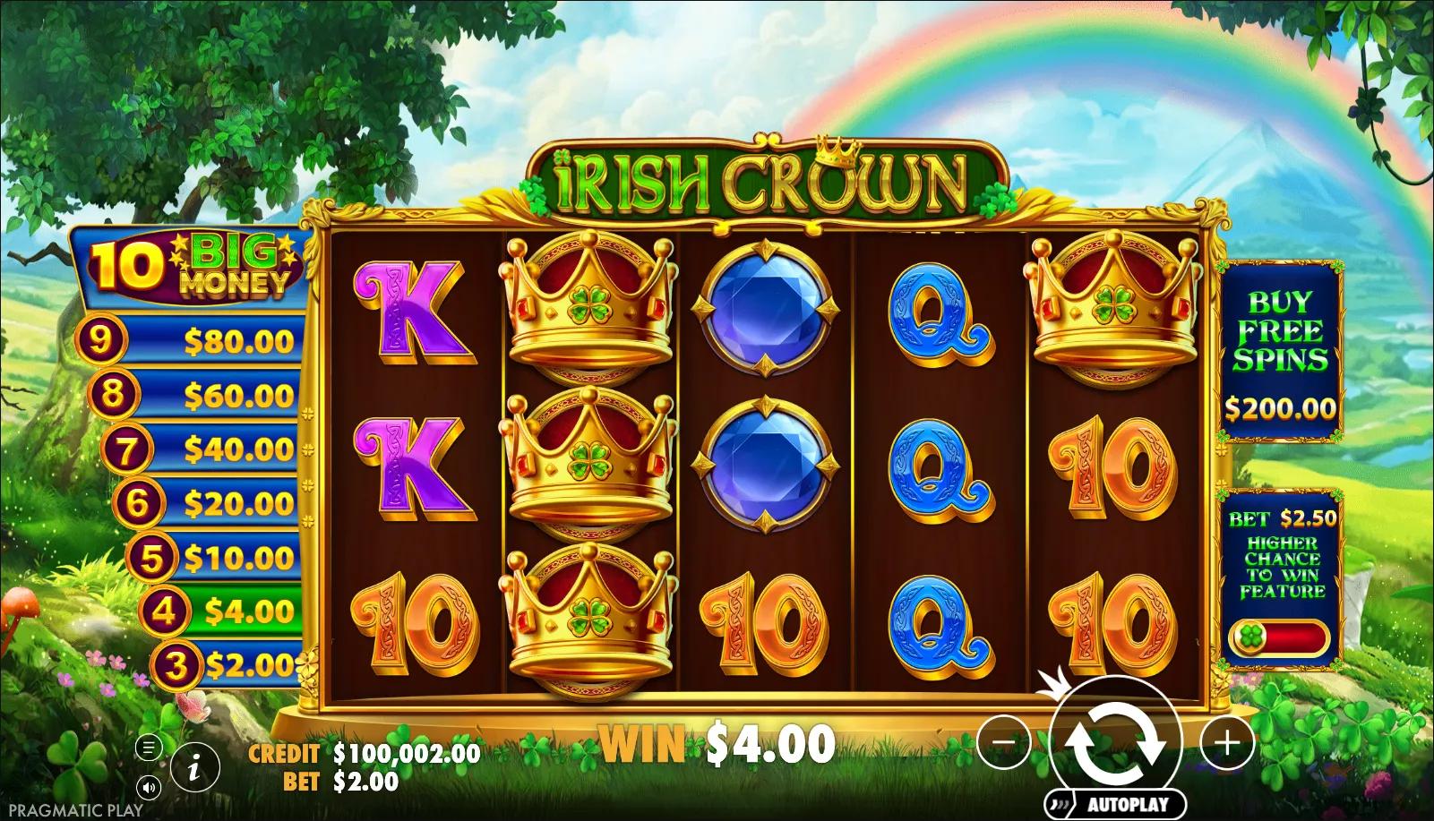 Fantasy slot Irish Crown from Pragmatic Play during gameplay