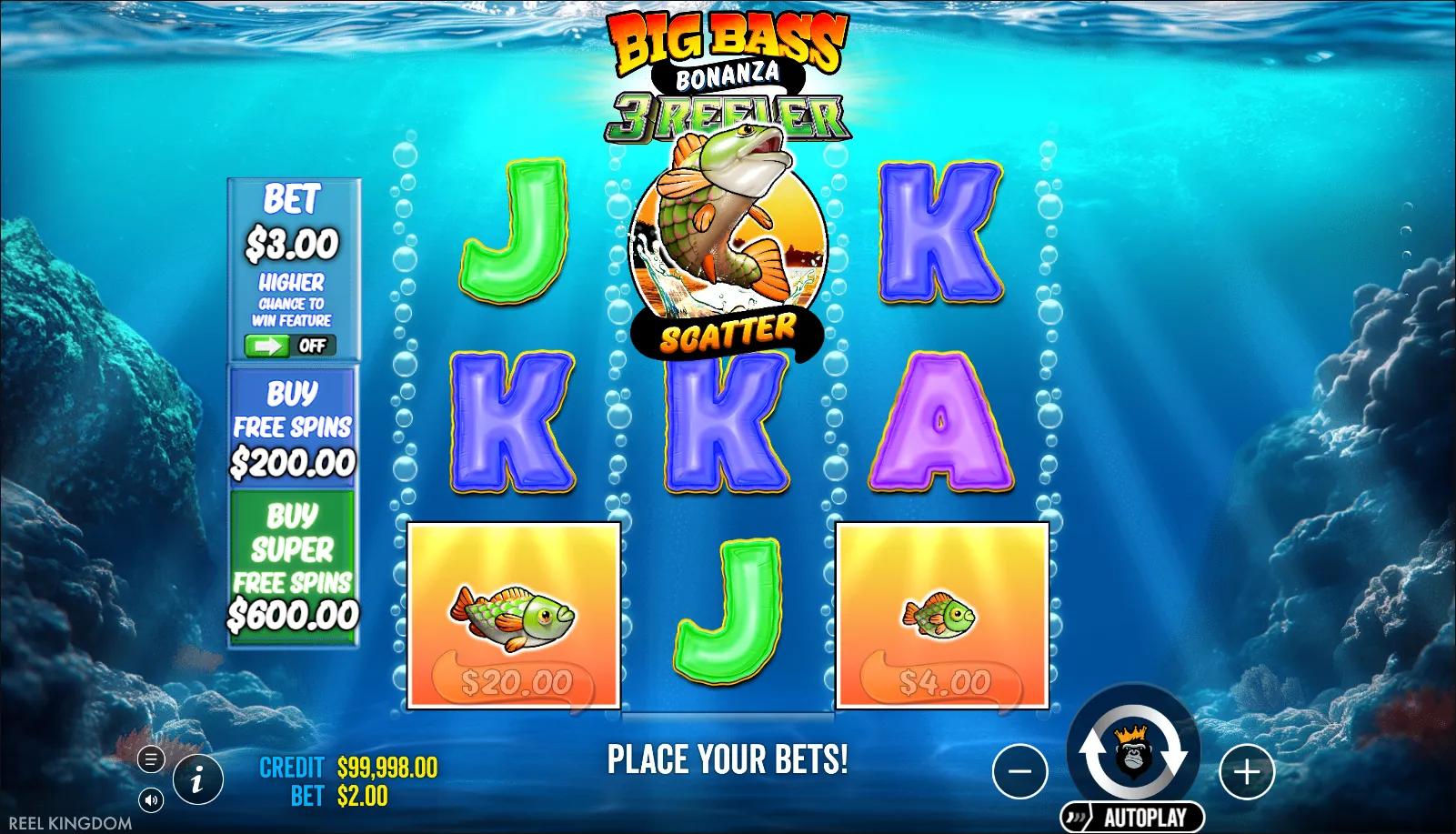 Big Bass Bonanza 3 Reeler by Pragmatic Play with Ante Bet on Fishing-themed reels
