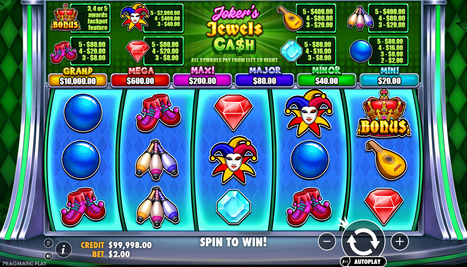 Classic slot Joker's Jewels Cash from Pragmatic Play during gameplay