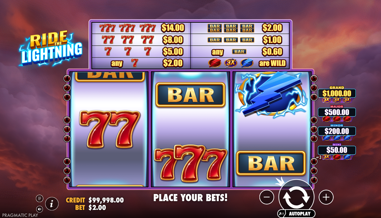 Ride the Lightning slot gameplay screenshot