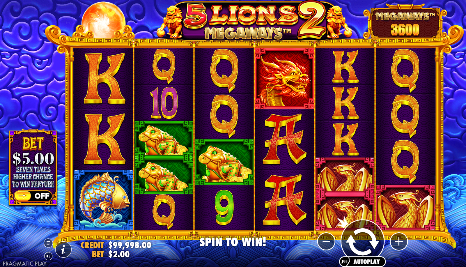 5 Lions Megaways 2 by Pragmatic Play with Ante Bet on Asian-themed reels