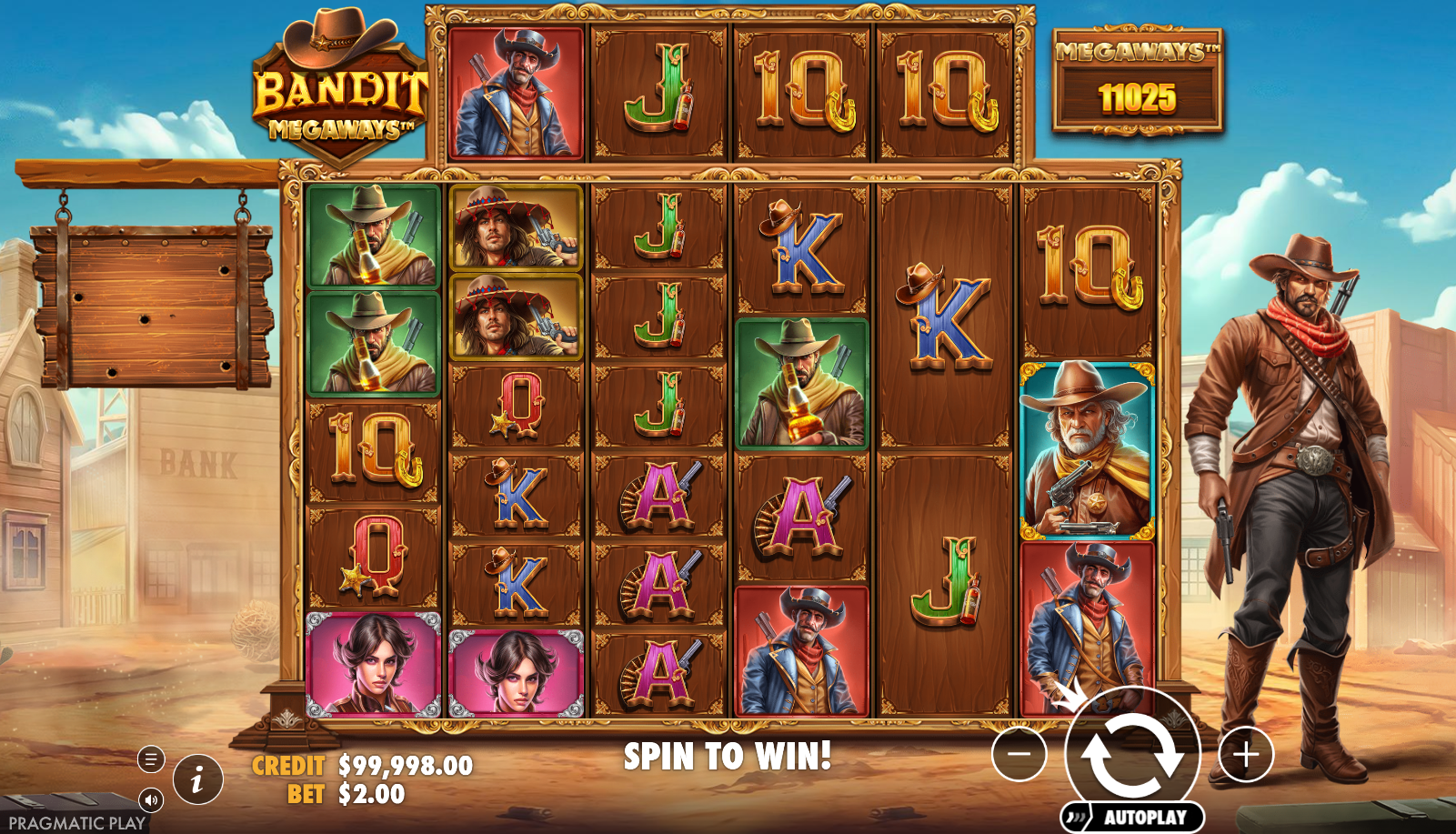Bandit Megaways reels showing Western symbols and Buy Bonus