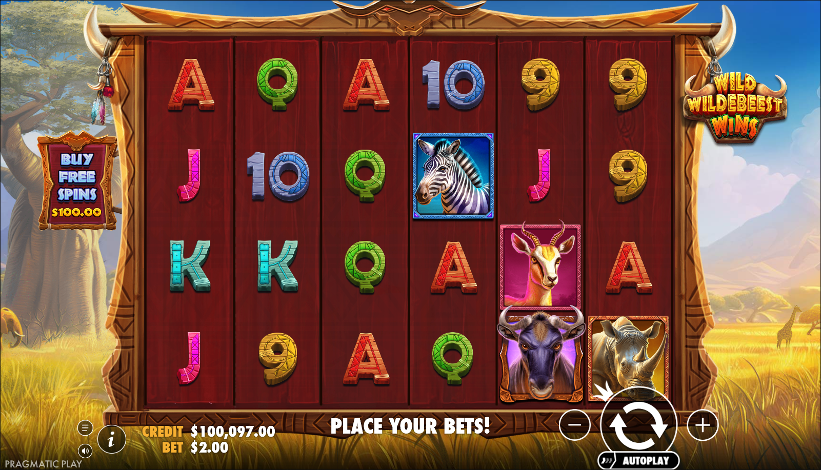 Wild Wildebeest Wins - Buy Bonus active on Pragmatic Play's Adventure slot