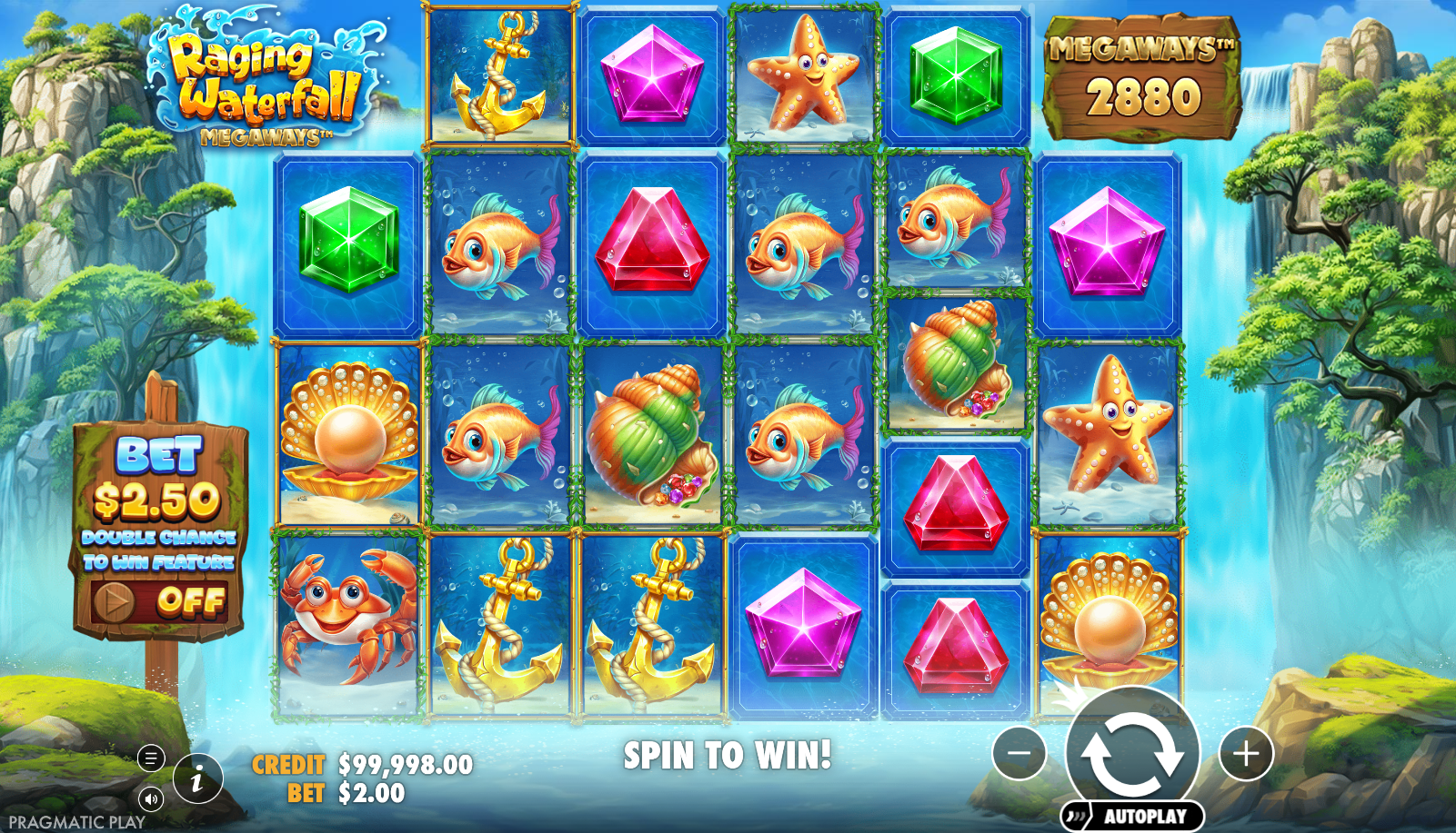 Nature slot Raging Waterfall Megaways from Pragmatic Play during gameplay