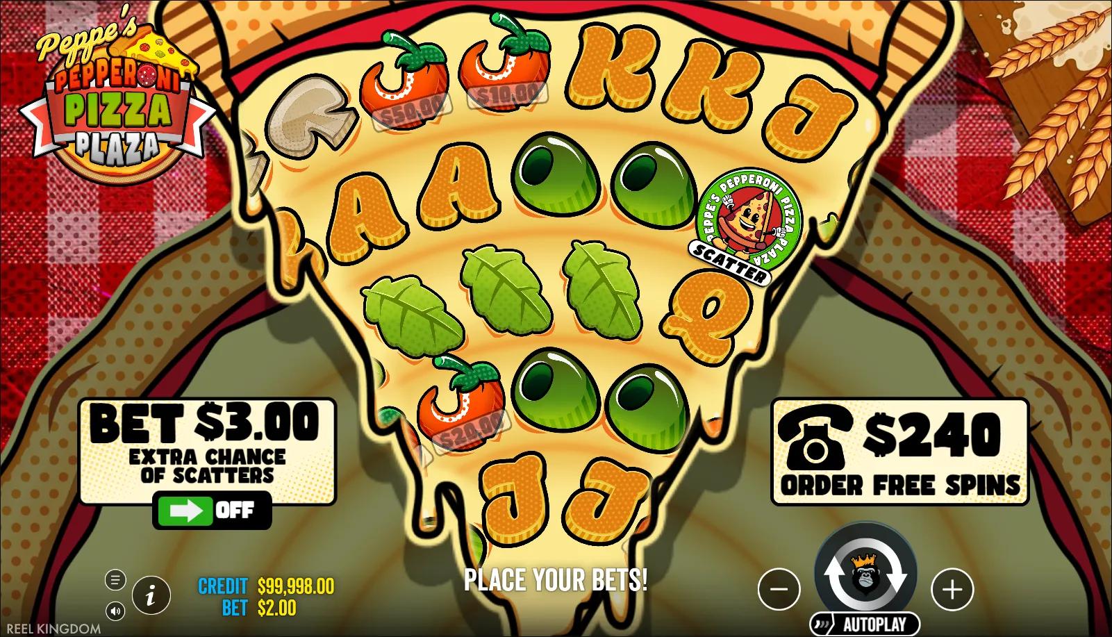Comedy slot Peppe's Pepperoni Pizza Plaza from Pragmatic Play during gameplay