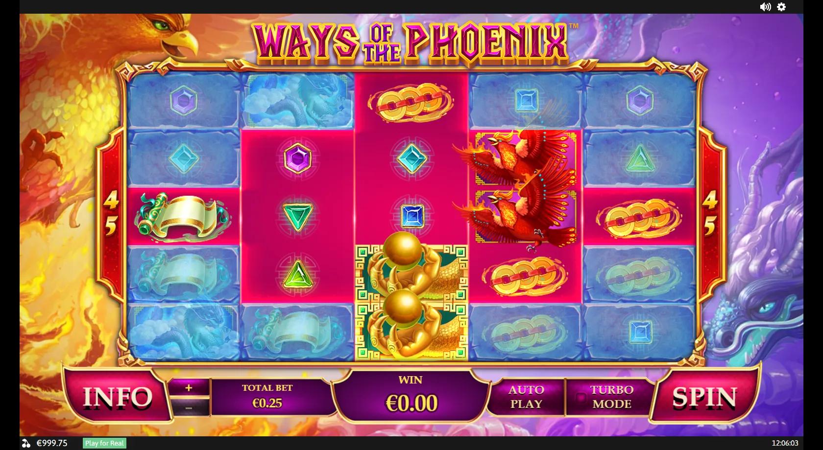 Ways of the Phoenix slot: expanding 1-3-5-3-1 ways grid with the fiery phoenix, icy dragon and gem symbols