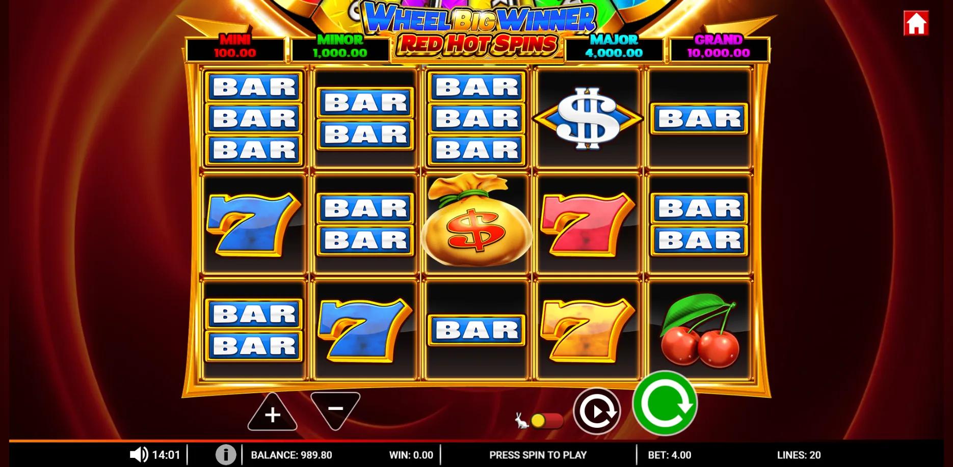 Wheel Big Winner Red Hot Spins slot gameplay screenshot