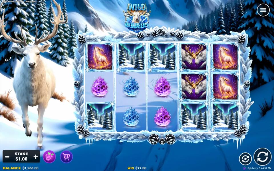 Board showing five aurora free spins symbols after a bought round of 20 free spins