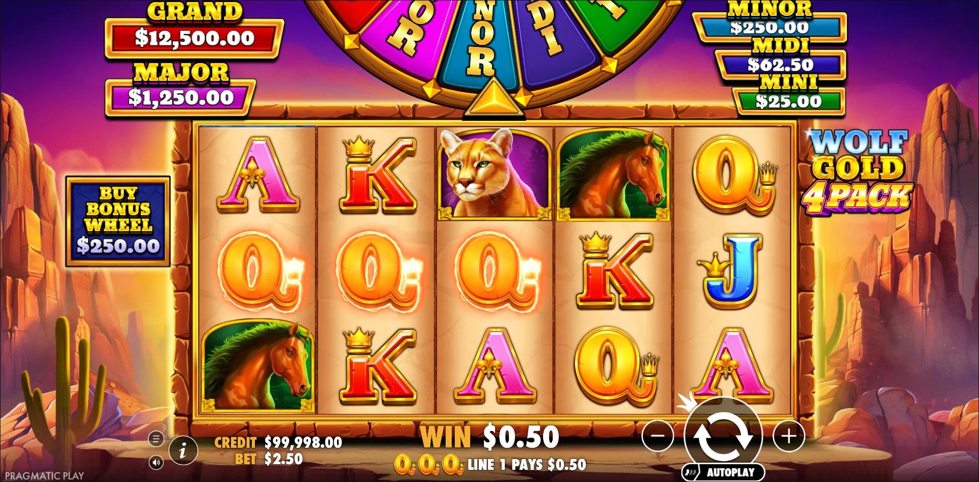 Wolf Gold 4 Pack slot gameplay screenshot