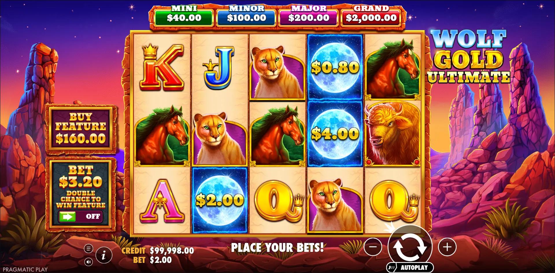 Animals slot Wolf Gold Ultimate from Pragmatic Play during gameplay