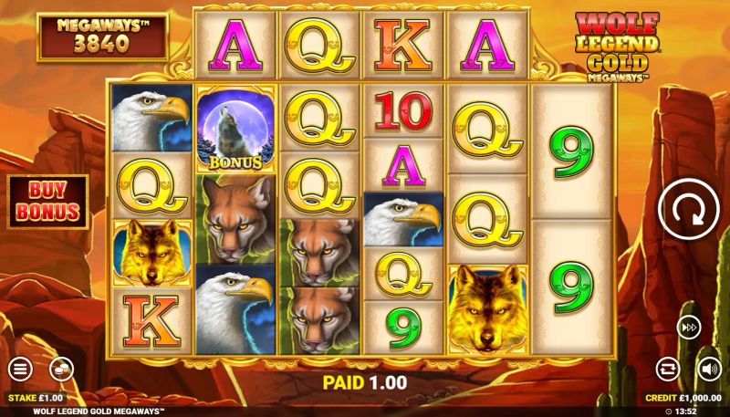 Wolf Legend Gold Megaways gameplay screenshot