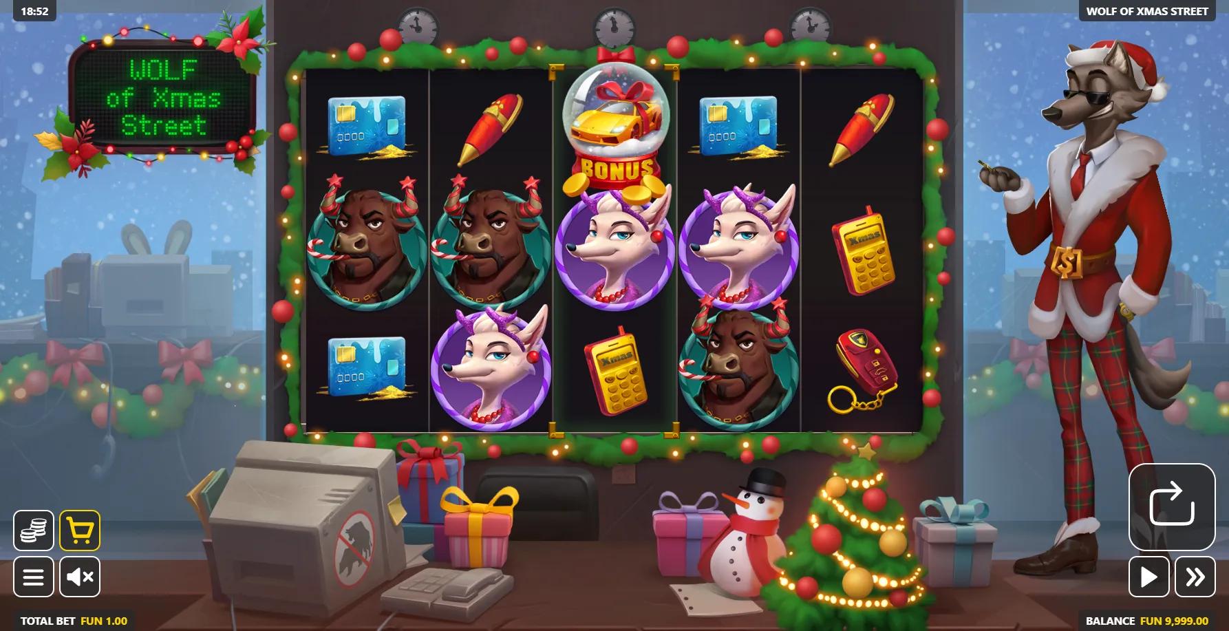 Wolf of Xmas Street slot gameplay screenshot