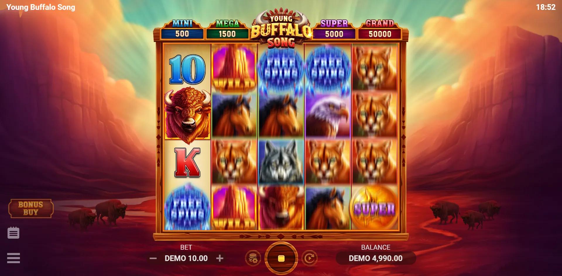 Young Buffalo Song slot gameplay screenshot