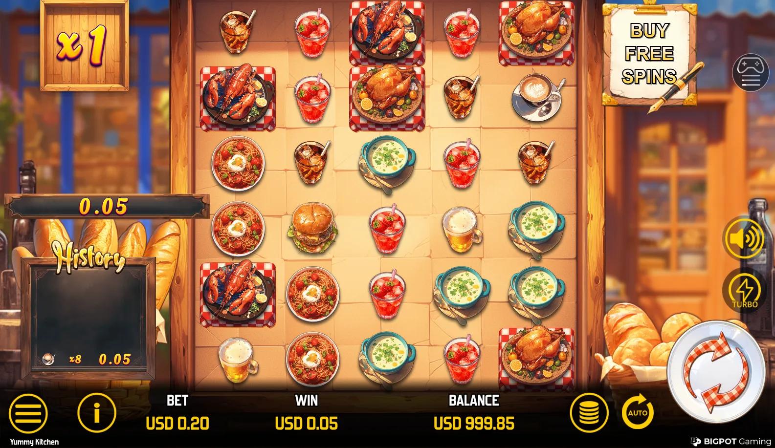 Yummy Kitchen slot gameplay screenshot