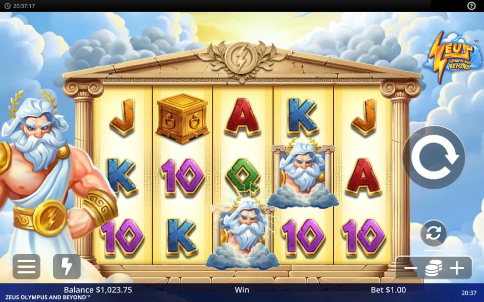A Zeus scatter and a gold Pandora's Box chest on the same Zeus Olympus and Beyond board with no win