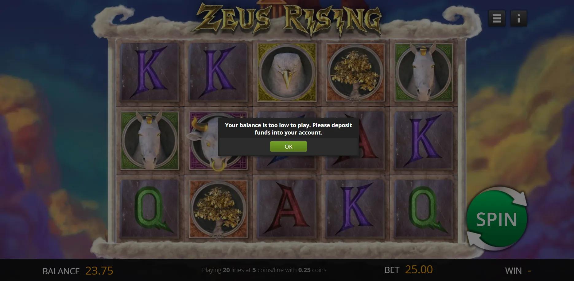 Zeus Rising slot gameplay screenshot