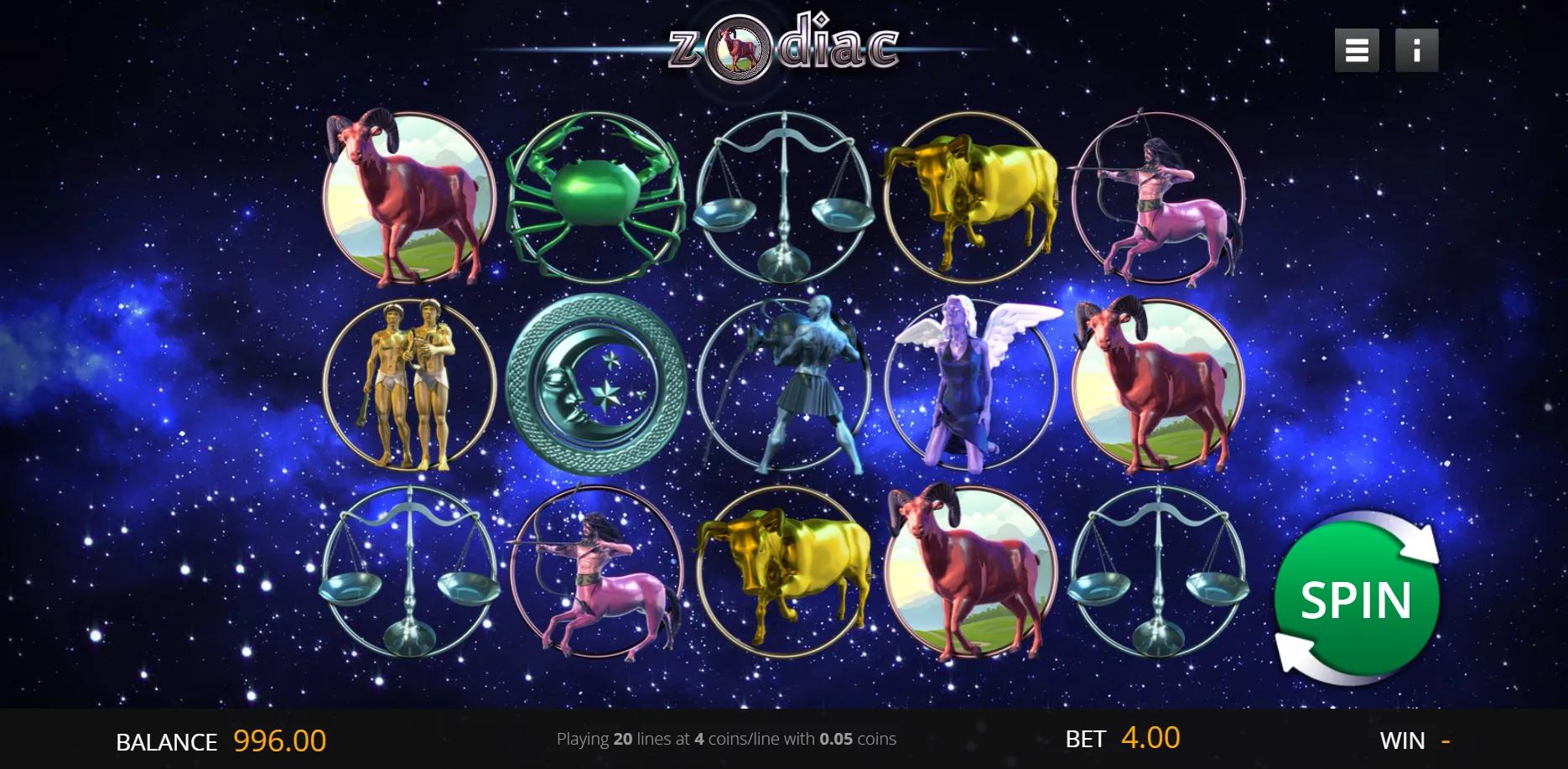Zodiac slot gameplay screenshot