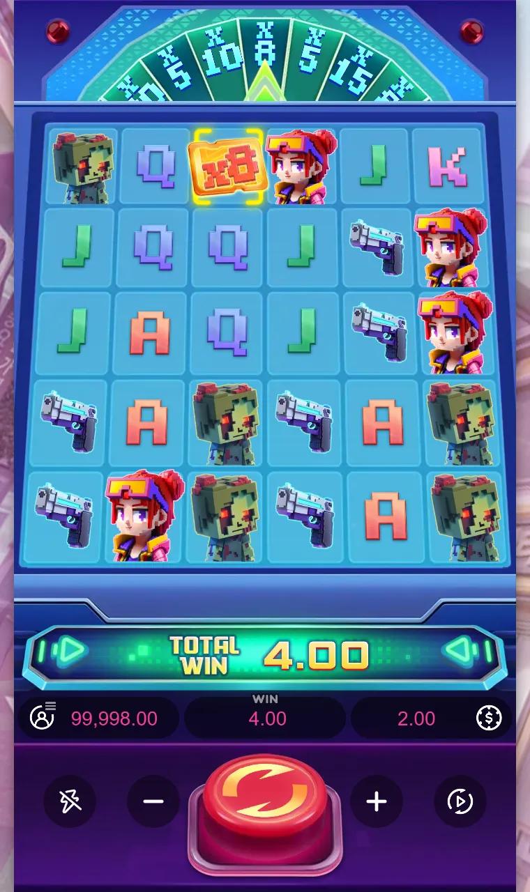 Zombie Blasters siren turned into an x8 multiplier tile on a small base game win
