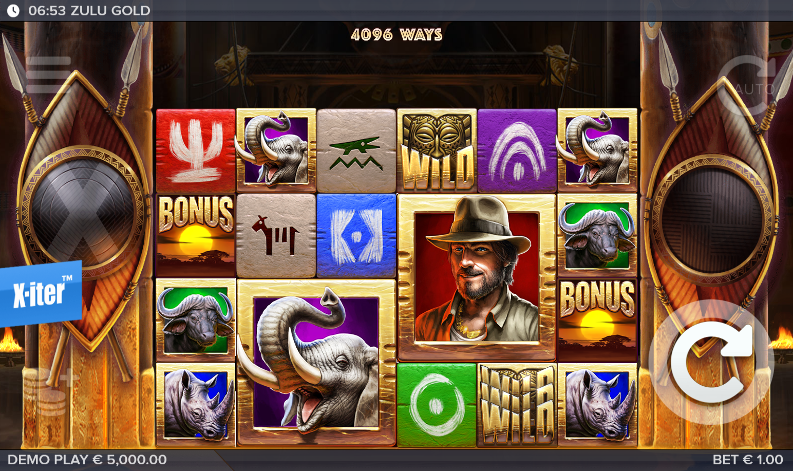 Adventure slot Zulu Gold from ELK Studios during gameplay